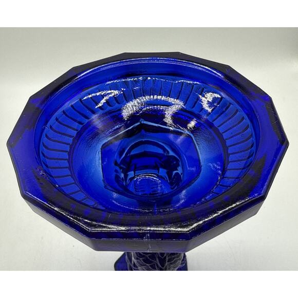 VINTAGE COBALT BLUE GLASS KOI FISH DRAGON TAPER CANDLESTICK CANDLE HOLDER. - Picture 5 of 7